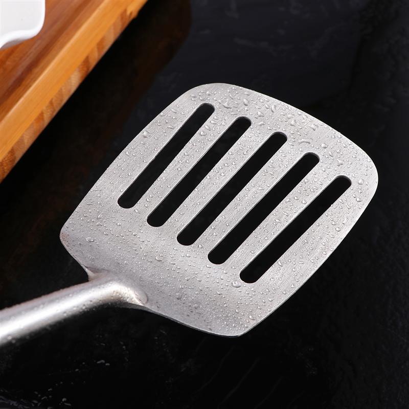 Stainless Steel Slotted Turner Round Handle Spatula Kitchen Utensil Slotted Turner Cookware Home Restaurant Kitchen Accessories