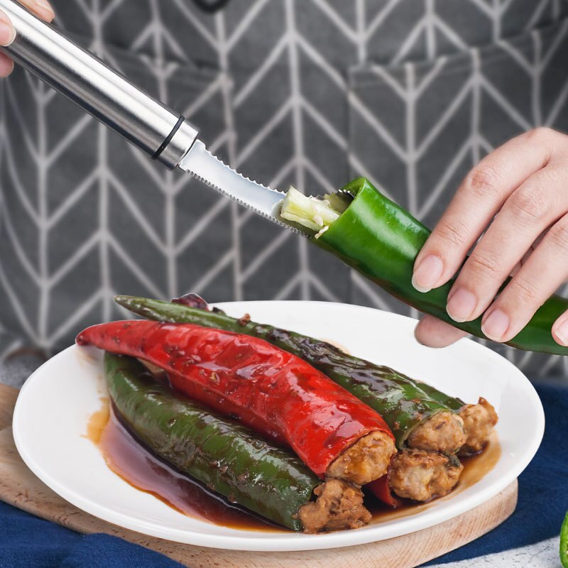 1 Teile/satz Schneiden Pfeffer Corer Messer Edelstahl Haushalt Pfeffer Knusprig Deseed Gurke bitter Melone Corer Küche Spielereien