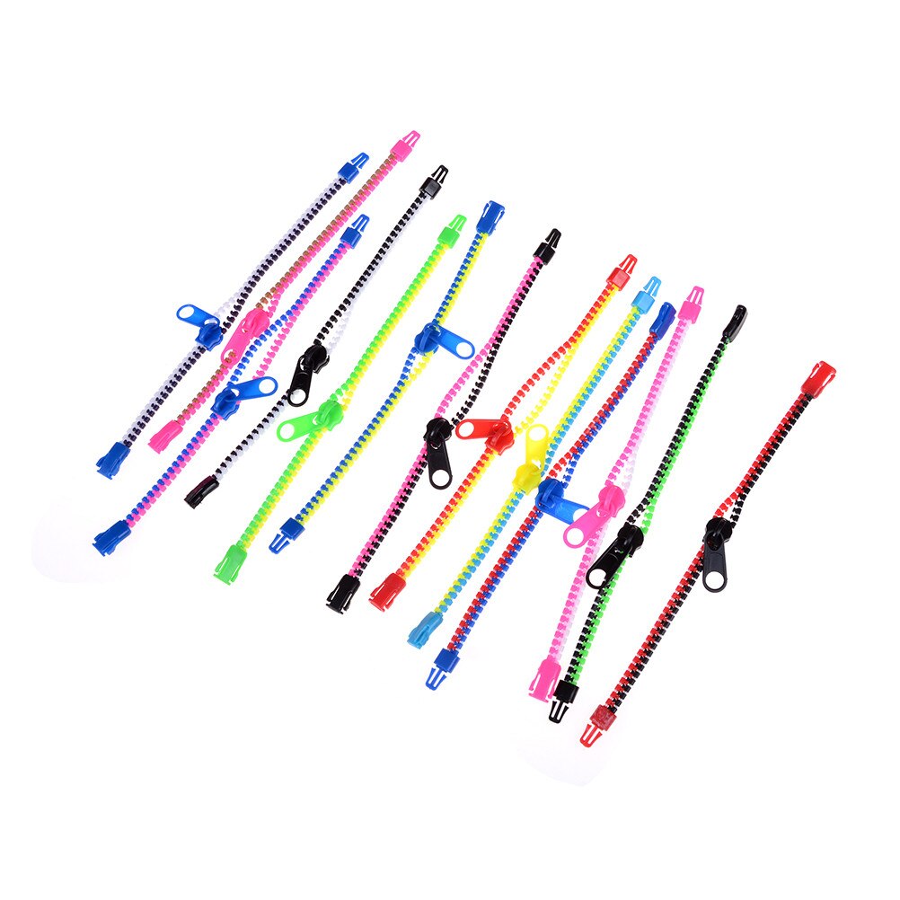 10 Stks/partij Zip Armband Dual & Enkele Kleur Metalen Rits Fluorescerende Neon Focus Speelgoed Stress Relief
