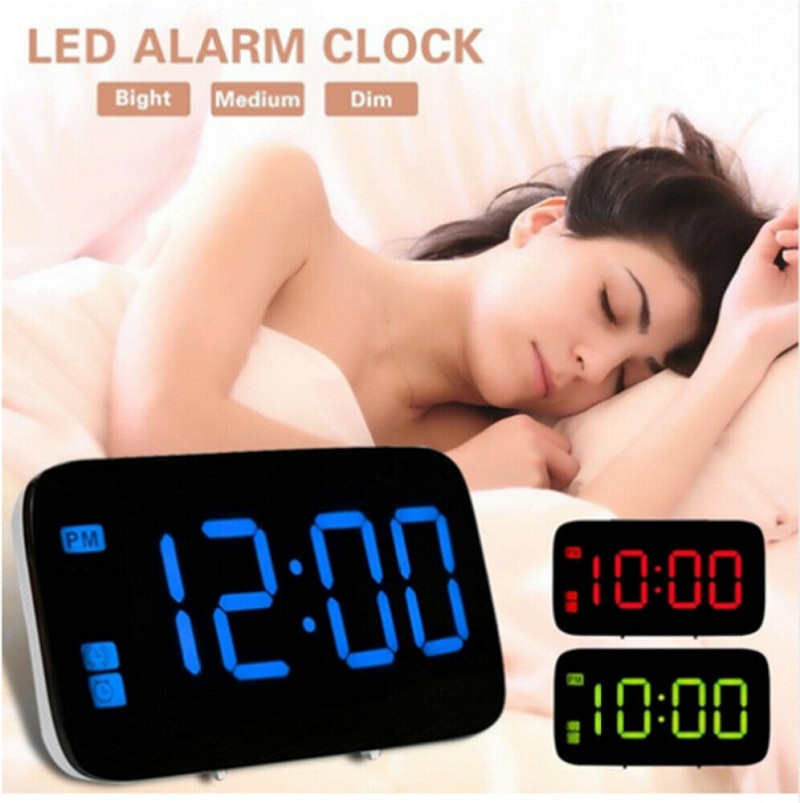 USB LED Digital Alarm Clock Snooze Large LCD Display Battery Powered Voice Control Hourly Chime Multi-Function Alarm Clocks
