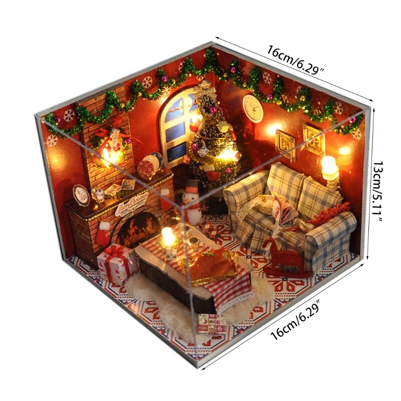 Poppenhuis Miniatuur Met Meubels, Diy Huis Kit Plus Stofdicht, 1:24 Tiny House Building Kit,(Vrolijk Kerstfeest.)