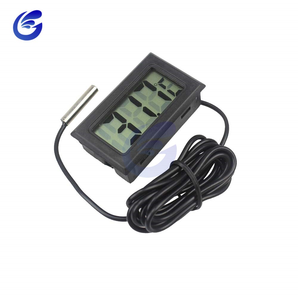 Digitalt lcd termometer præcisions elektroniske termometre med sonde 1m wire måle temperatur  -50 ~ 110 grader til akvarium: Sort med kabel