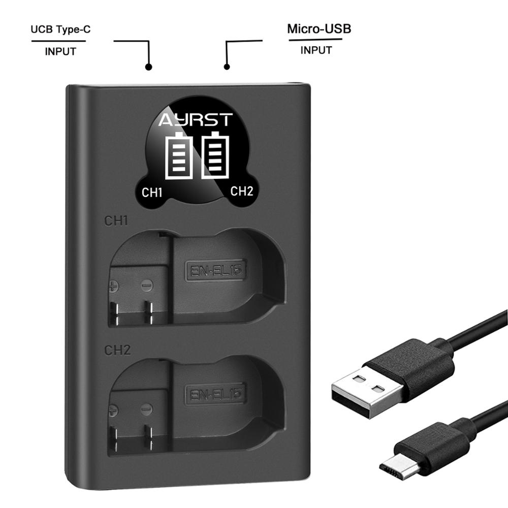 2550 mah en -el15 el15a batteri / dubbel laddare för nikon  d500 d600 d610 d600e d750 d800 d800e d810 d850 d7000 d7100 d7200 z6 z 7: 1 laddare