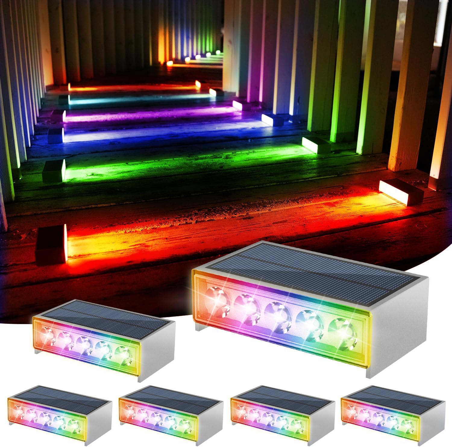 Lampy Solarne RGB na Schody - 4/6 szt. - Wodoodporne IP55 - Dekoracja Ogrodu, Tarasu, Ścieżki