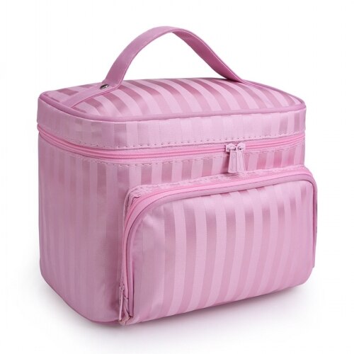 diamond lattice big cosmetic bag ladies waterproof bath products washing necessities travel agency cosmetic: Striped pink