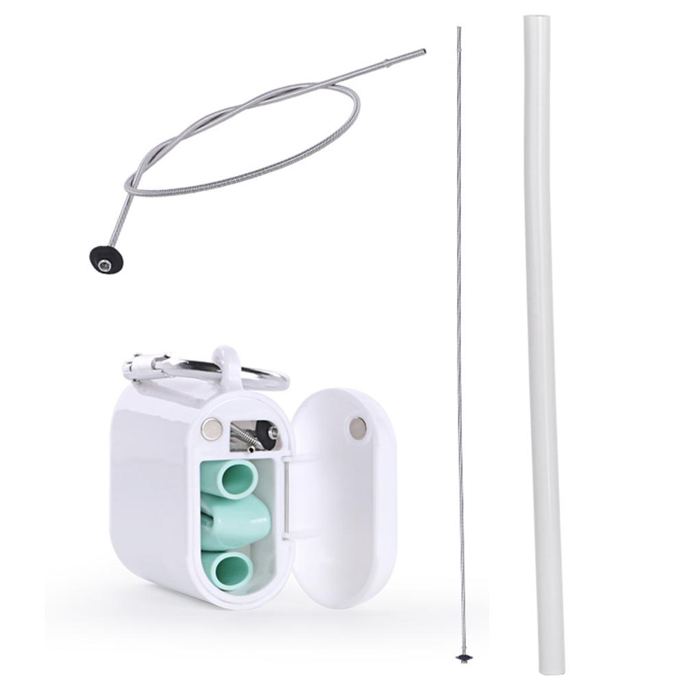 3pcs/set Reusable Silicone Straw Portable Drinking Straws Silicone Straight Tube Straw with Cleaning Brush Storage Box: Grey