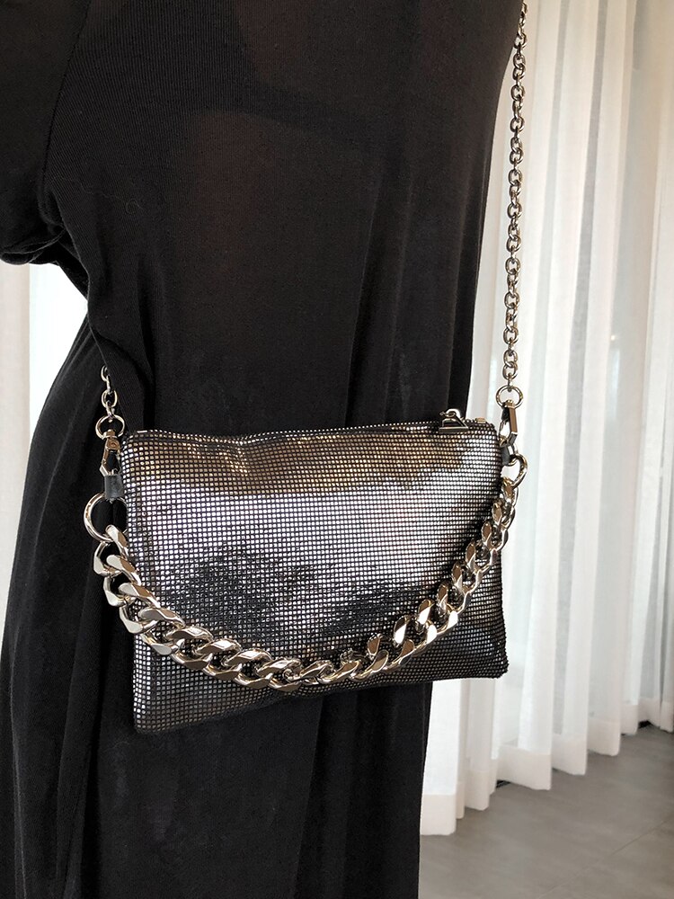 glänzend frauen Schlinge tasche kette Umhängetaschen für Damen kleine Kupplung brieftasche weibliche Schulter Taschen Splitter bolsa