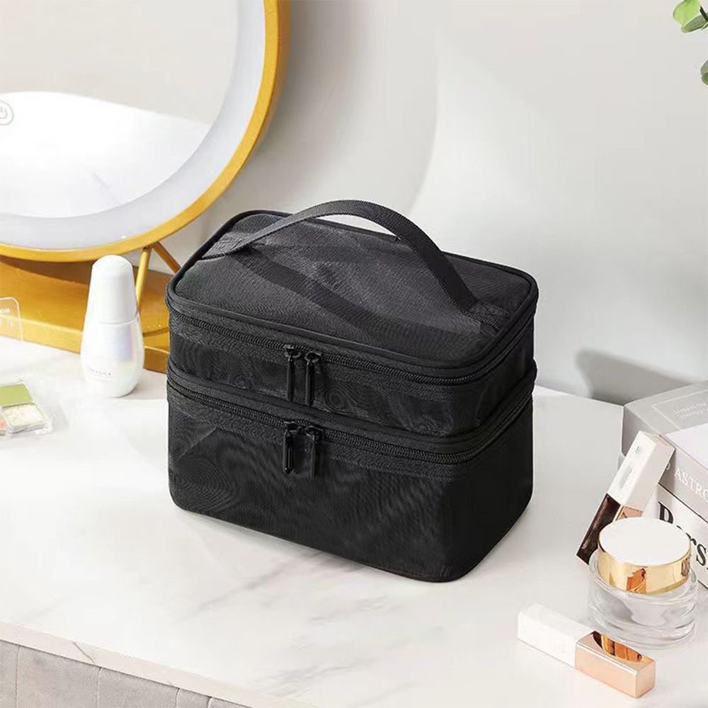 Women's Transparent Mesh Travel Cosmetic Bag Makeup and Toiletries Kit Storage Bag Make Up Organizer Bag: Beige
