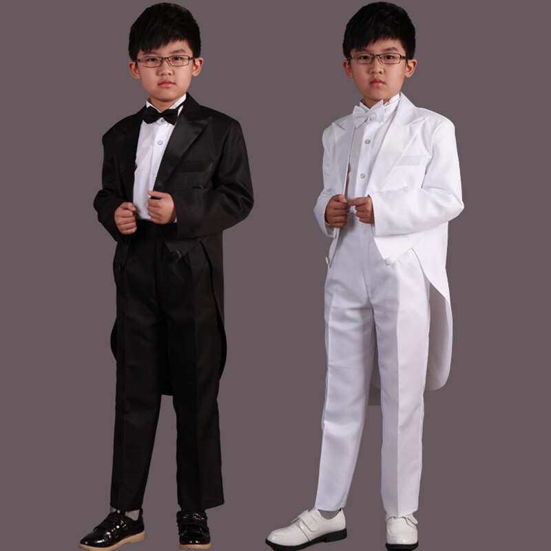 Black White Long Sleeve Tailcoat+Trousers Twinset Boys' Formal Clothes Set Dress Boys Suits Children Host Clothing Set