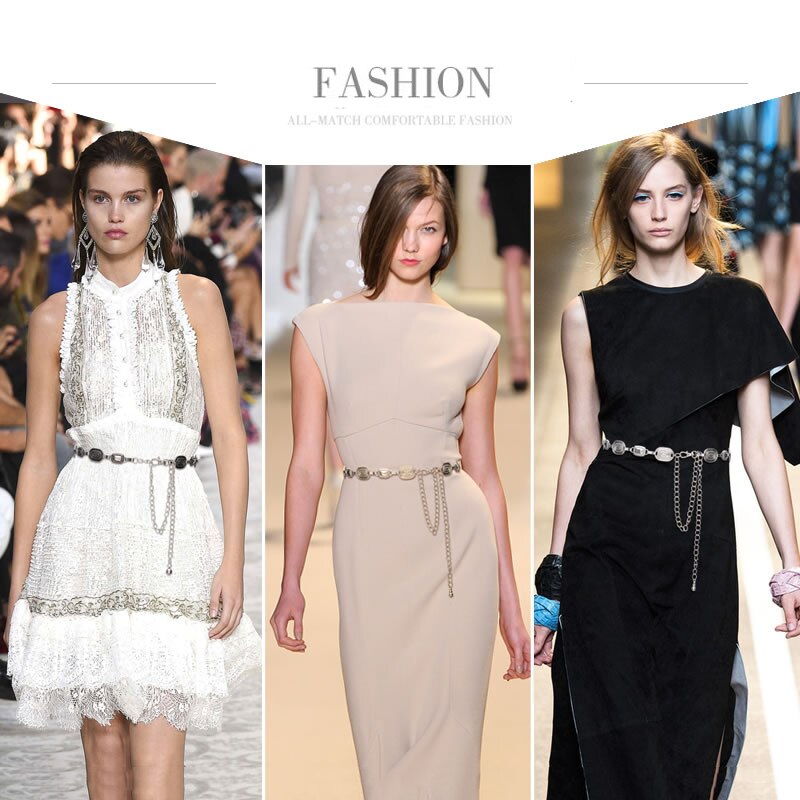 Guld kedja bälte vintage metall långa silver kedjor bälten för kvinnor midja ceinture femme midjeband klänning riem