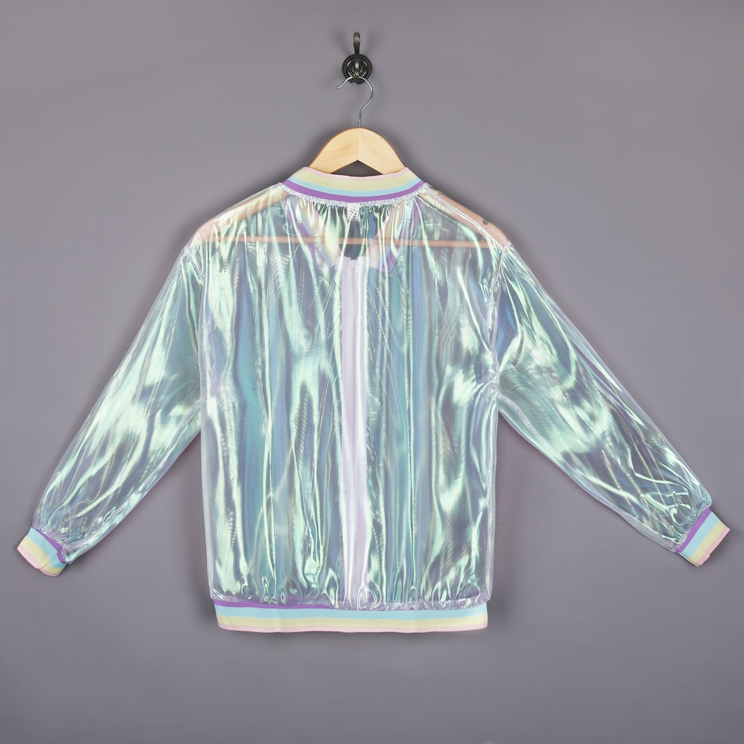 Manteau de bombardier arc-en-ciel pour femmes, hologramme symphonie irisé clair, résistant au soleil,