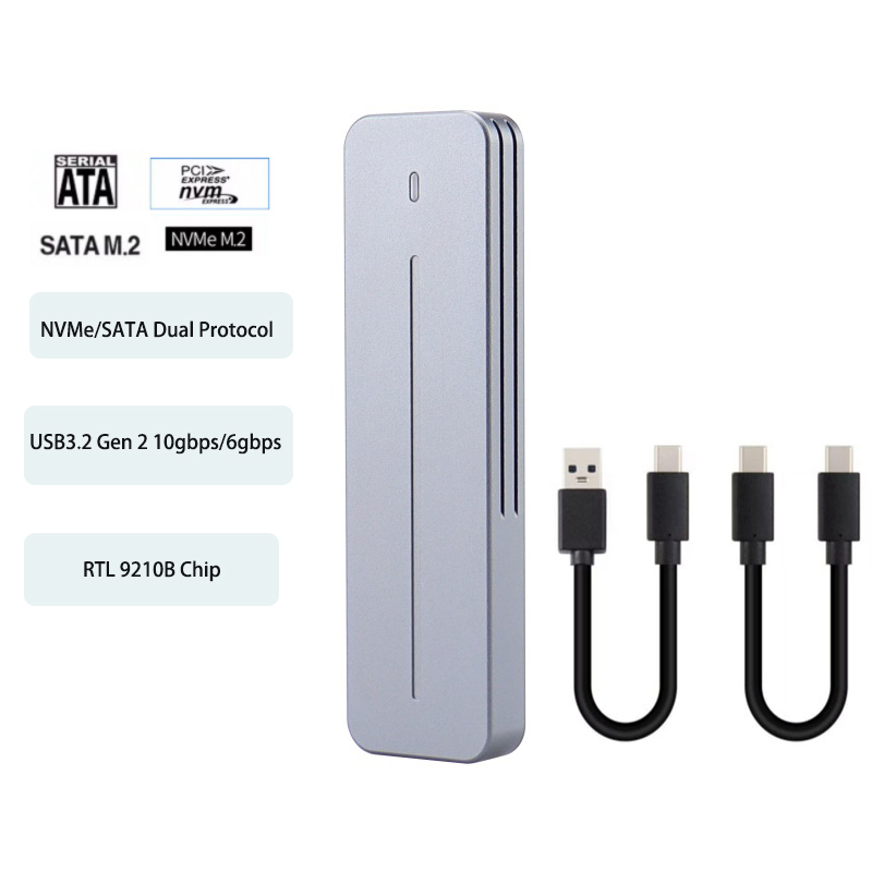 M2 SSD Case NVME SATA with Cover Protector M.2 to USB Type C 3.1 SSD Adapter for NVME PCIE NGFF SATA SSD Disk Box M.2 SSD Case: grey