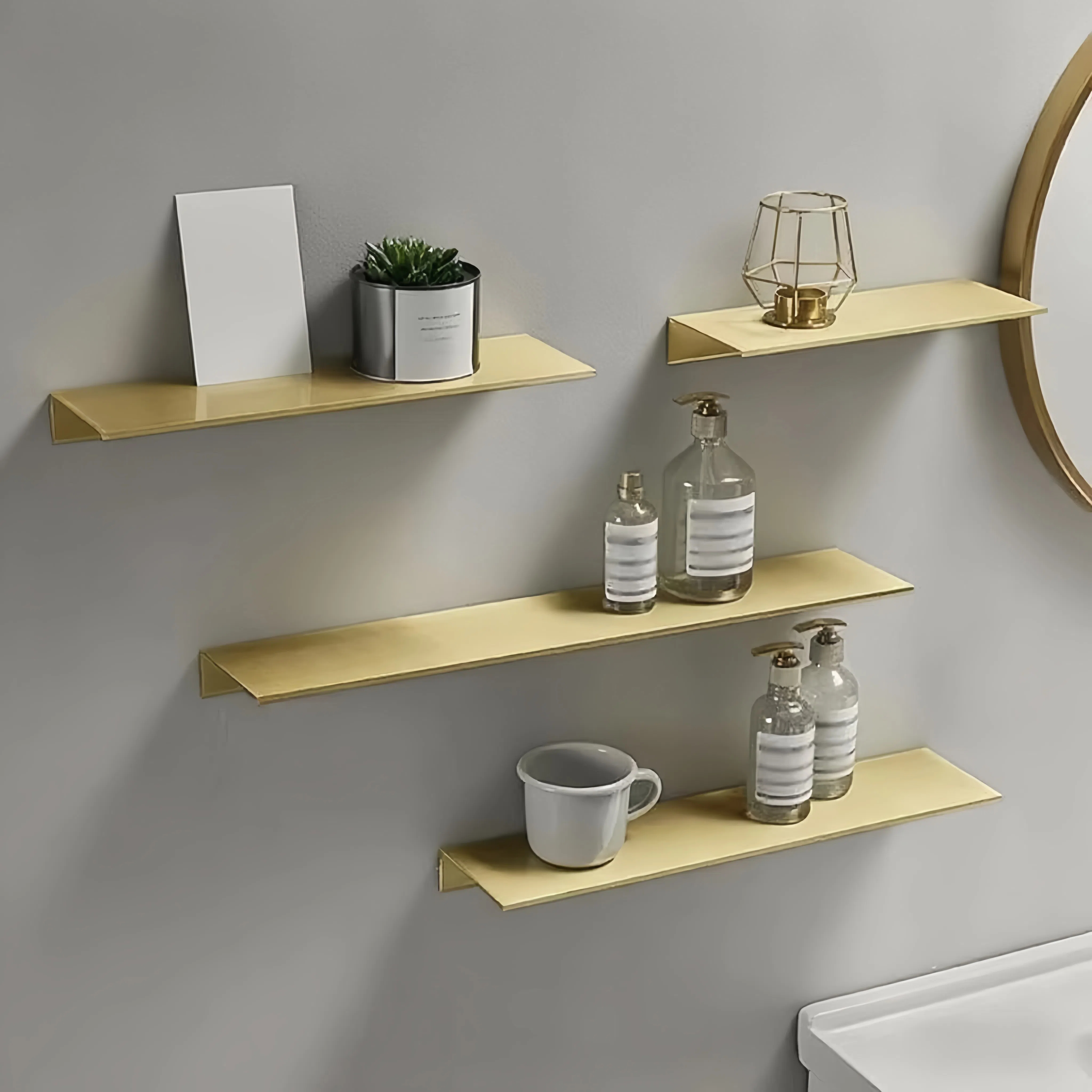 Mensola da bagno in metallo dorato spazzolato, portaoggetti da parete, lavabo, grande mensola da parete per riporre, lunghezza 30/40/50 cm