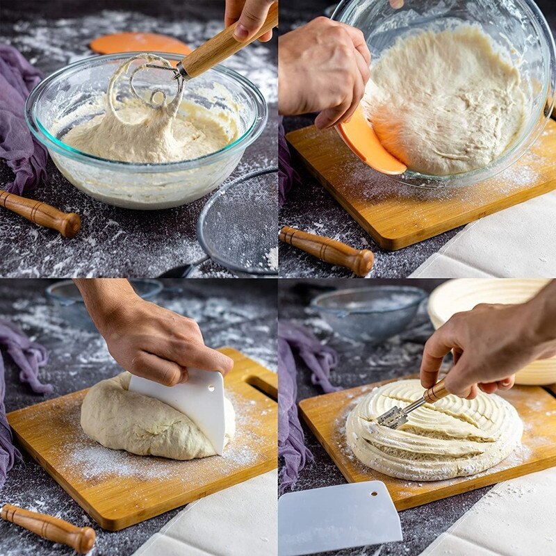10 tums banneton brödjäsningskorgset - innehåller bröd lame, linne baksoffa, degvisp , 2 x degskrapor