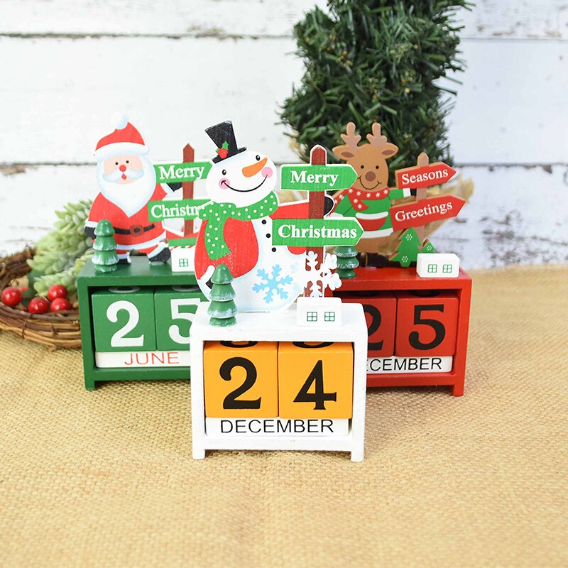 Christmas Wooden Craft Santa Claus Snowman Elk Christmas Advent Calendar With Painted Blocks Countdown Christmas Decoration