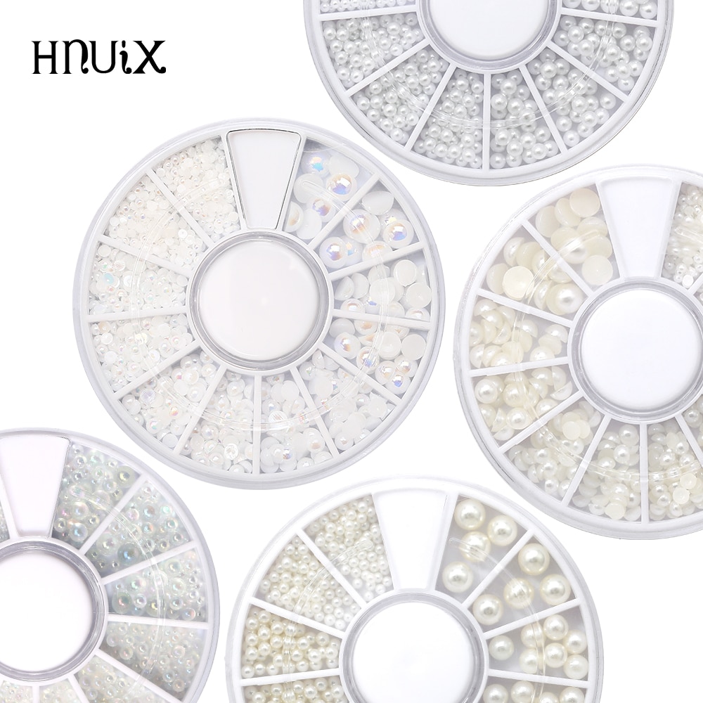 Hnuix Mix Maten Wit Nail Art Tips Half Parels 3d Nail Kralen Strass Decoratie Diy Schoonheidssalon Manicure Supply