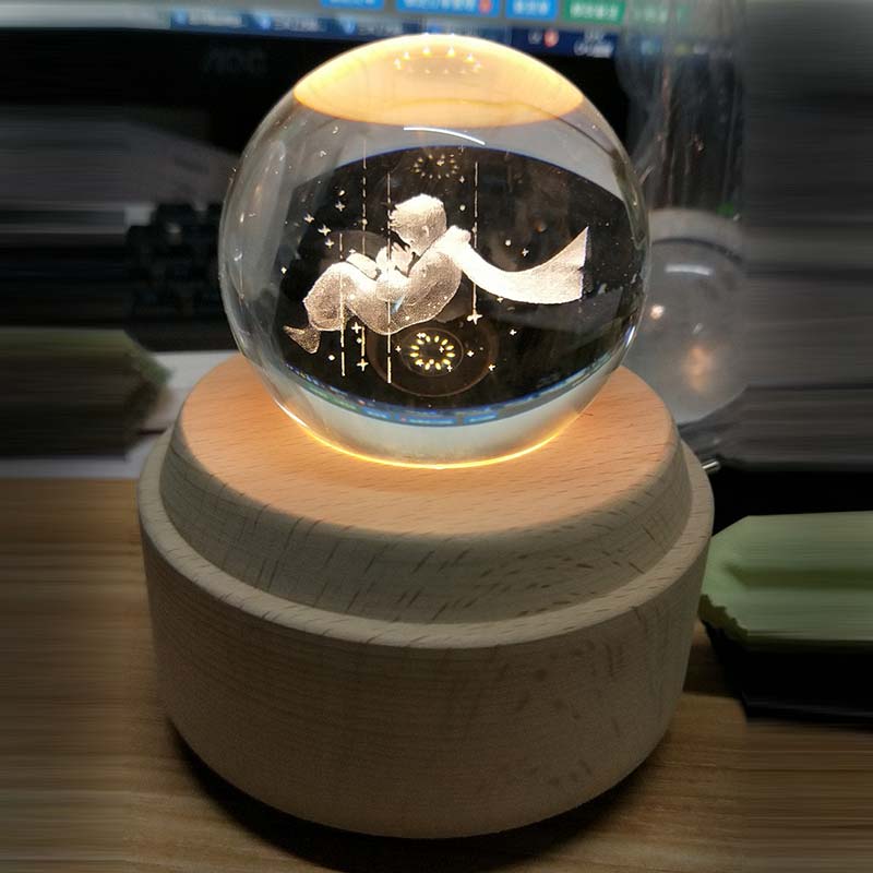 Sfera di cristallo di Legno Carillon Musicale Scatola Luminosa del proiettore Rotante Innovativo Regalo Di Compleanno Carillon A Manovella A Mano Meccanismo di Regalo: 4