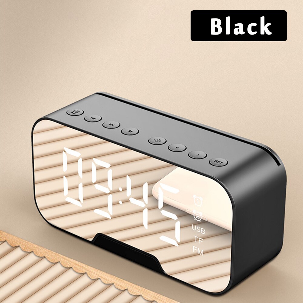 Multifunction Alarm Clock Mirror LED Alarm Clock Multifunction Wireless Bluetooth Music Player Electronic Digital Alarm Clock: black
