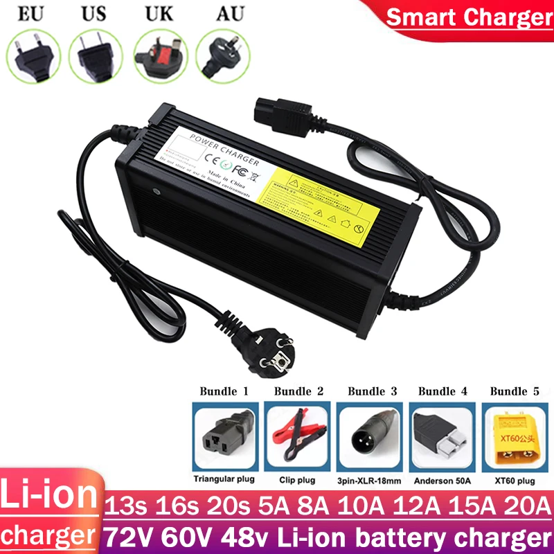 48V 60V 72V Lithium-Batterieladegerät 54,6V 65,7V 84V 5A 8A 10A 12A 15A 20A Intelligentes Schnellladen US/EU/Australien/UK-Stecker