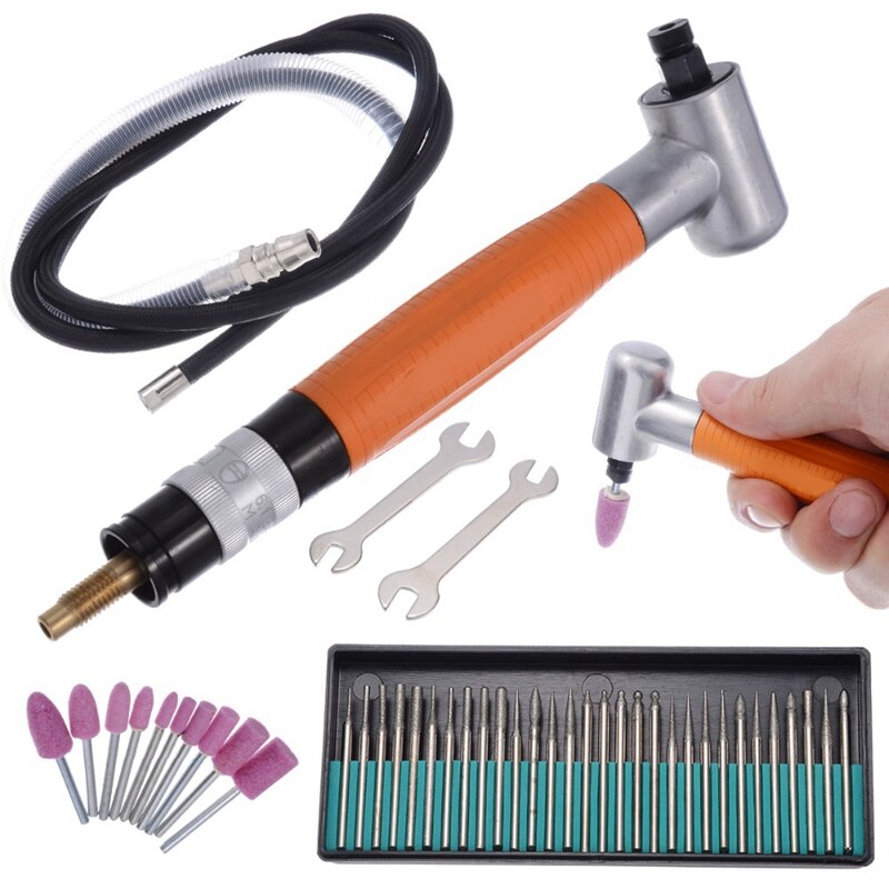 1Set 3Mm 90 Degree Angle Air Die Grinder Mini Grinder Pneumatic Polisher Tool Set Abrasive Tool For Metal Polishing