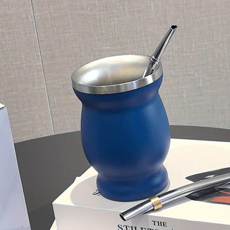 1 Set Yerba Mate Cup 304 Roestvrij Staal Dubbelwandige 8 Oz Yerba Mate Kalebas Cup Met Stro Lepel En Reinigingsborstel theewaar Sets: Donker Kaki