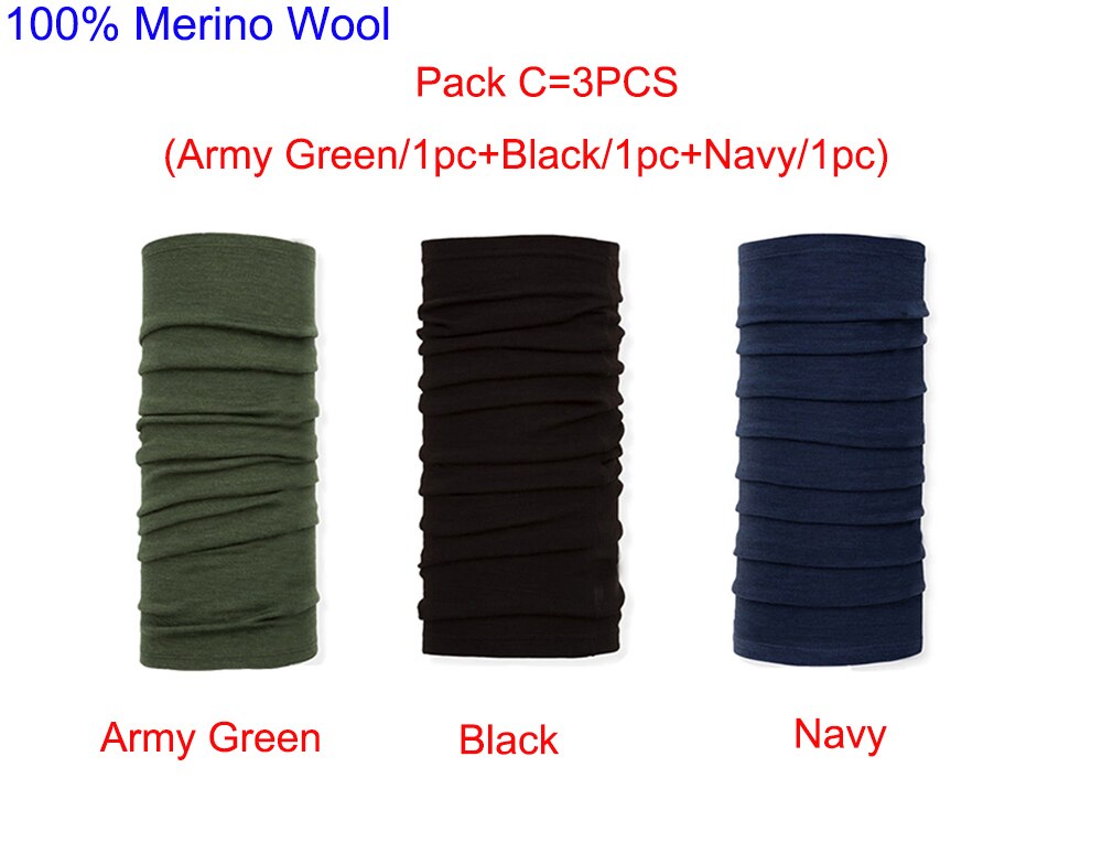 100% Merino Wool Neck Gaiter Lightweigh 3-Pack Women Men 100% Merino Wool Neck Gatier Ring Wrap Wicking Warm Wool Cover& Scarf: Pack C