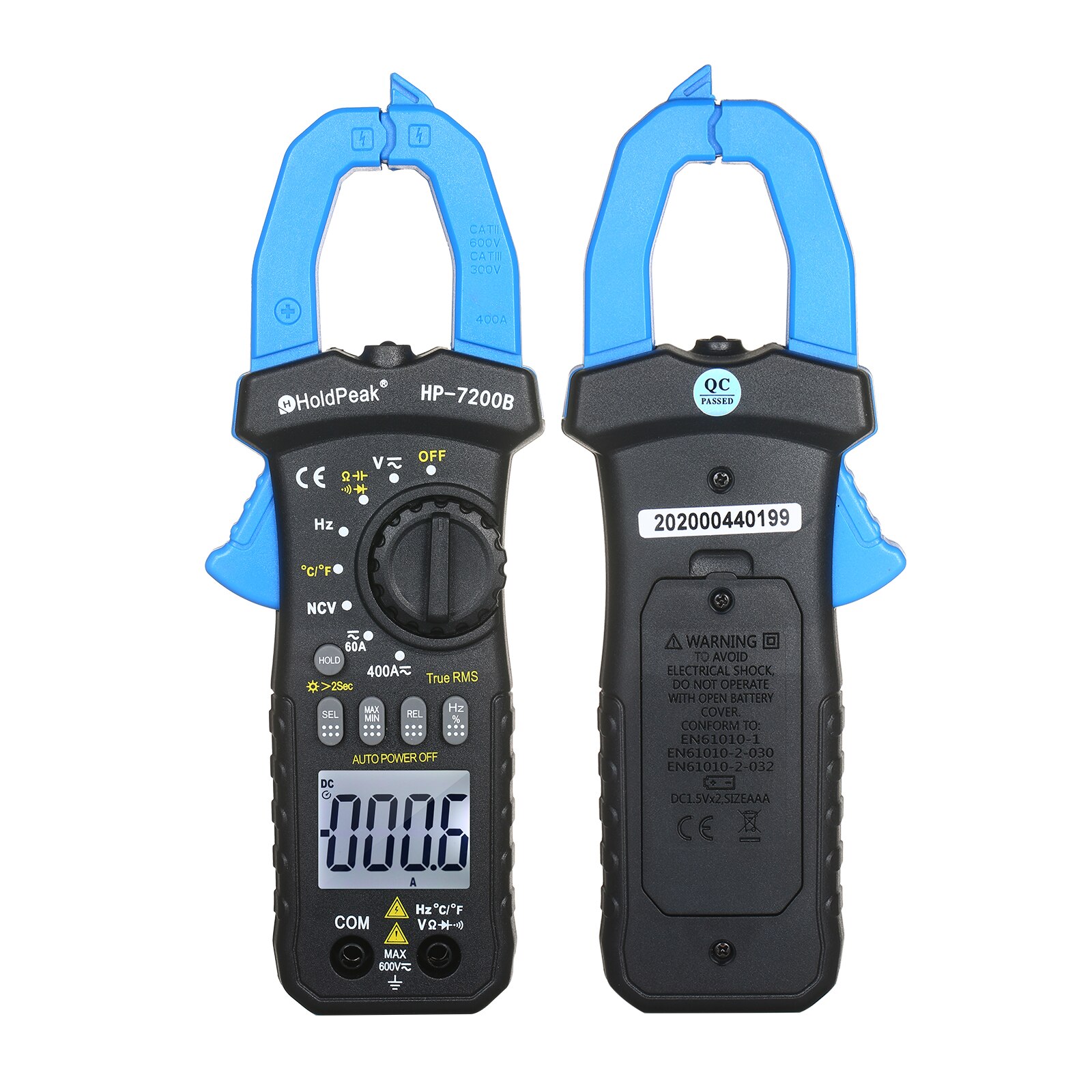 HP-7200 NCV Clamp Meter 6000 Counts Digital Multimeter TRMS Auto Range Volt Amp Ohm Meter Test Resistance Continuity Capacitance