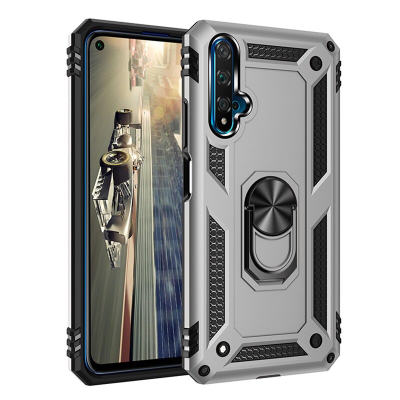 For Huawei Nova 5T Nova5T 5 T Case Magnet Car Ring Stand Holder Case for Huawei Honor 20 Honor20 Soft Silicone Bumper Case: CANVAS / Dark Grey