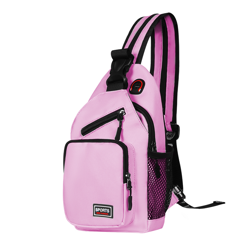 Polarshe Travel Heren Borstschoudertas Met Oortelefoongat Sportborsttas Crossbody Mini Dames Heuptas Multifunctionele rugzak: Roze