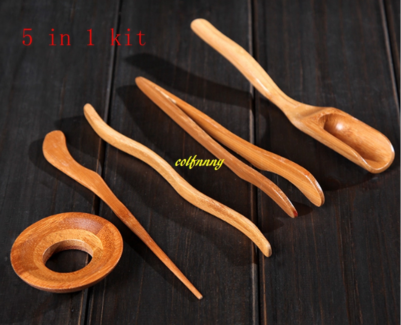 10 set/lot 5 st/set bambu tesked teklämma te läcka nål tesked kung fu te set