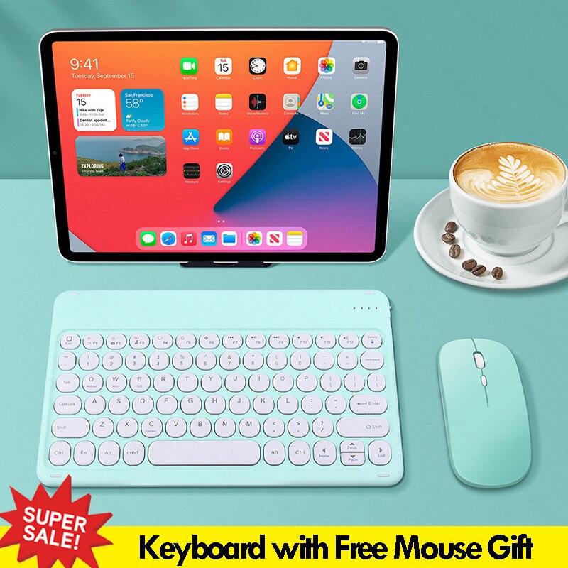 Gratis Muis Met Toetsenbord 10 Inch Universele Toetsenborden Voor Tablet Telefoon Pc Bluetooth-Compatibel Toetsenbord Voor Ipad Samsung Huawei