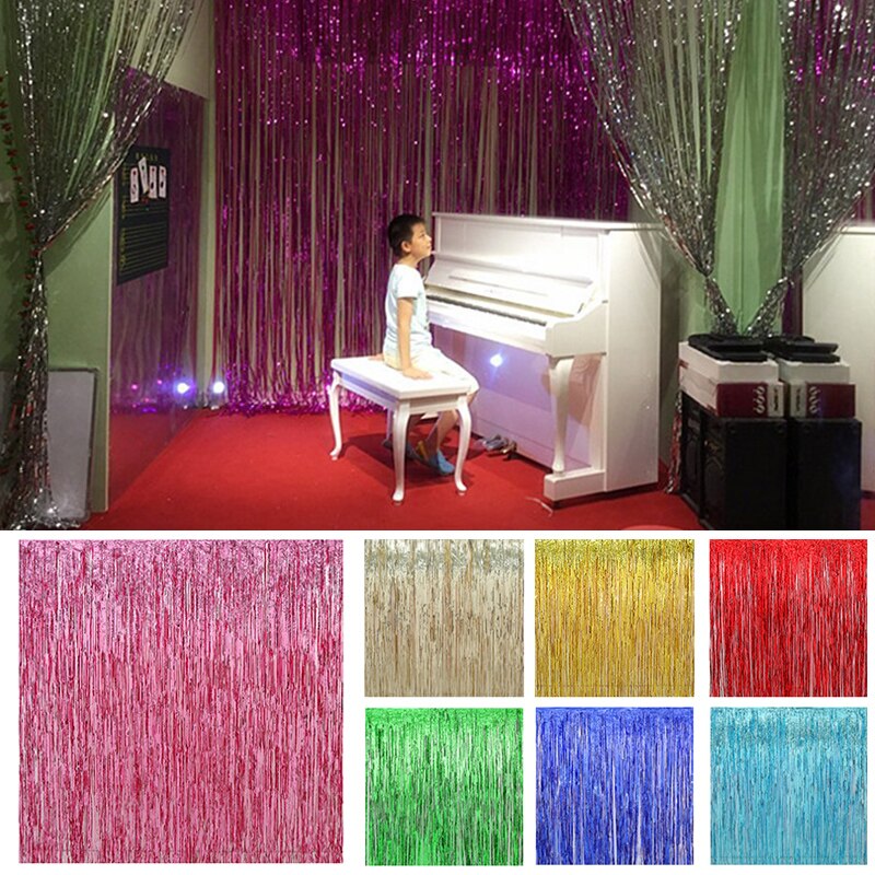 1pc farverige regn silke gardin farve strip kvast tillykke med fødselsdagen festbryllup baggrund væg dekoration hjem forsyninger
