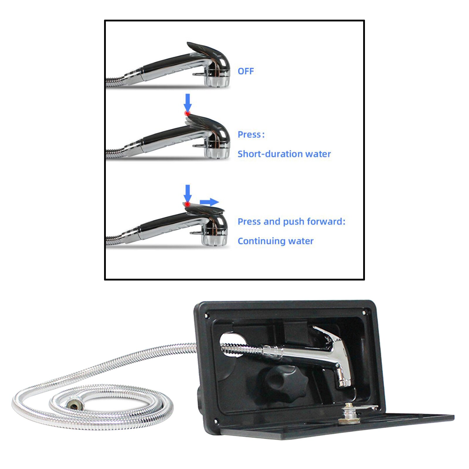 RV Outdoor Outdoor Shower Stainless Steel Hand Boat Motorhome Kitchen Camper Van Caravan: Black