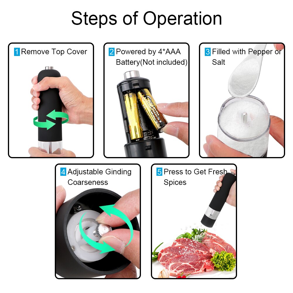 Elektrische Automatische Peper Zout Molen Spice Grinder Met Led Licht Kruiden Fles Voor Koken Restaurants Keuken Accessoires