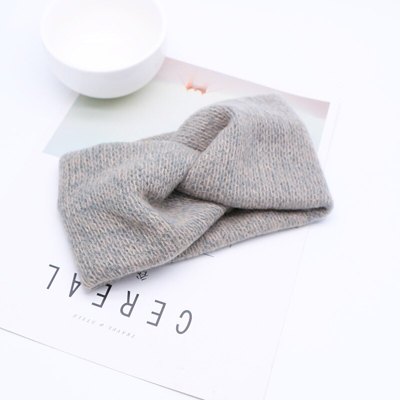 Winter Oor Wollen Cross Gevlochten Gebreide Soft Warmer Hoofdband Voor Vrouwen Bandana Effen Kleur Tulband Haarband Meisje Haar Accessoires: 2