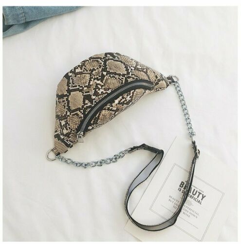 Bolso de pecho con cadena de cuero PU para mujer, bandolera cruzada, serpentina, informal, para vacaciones