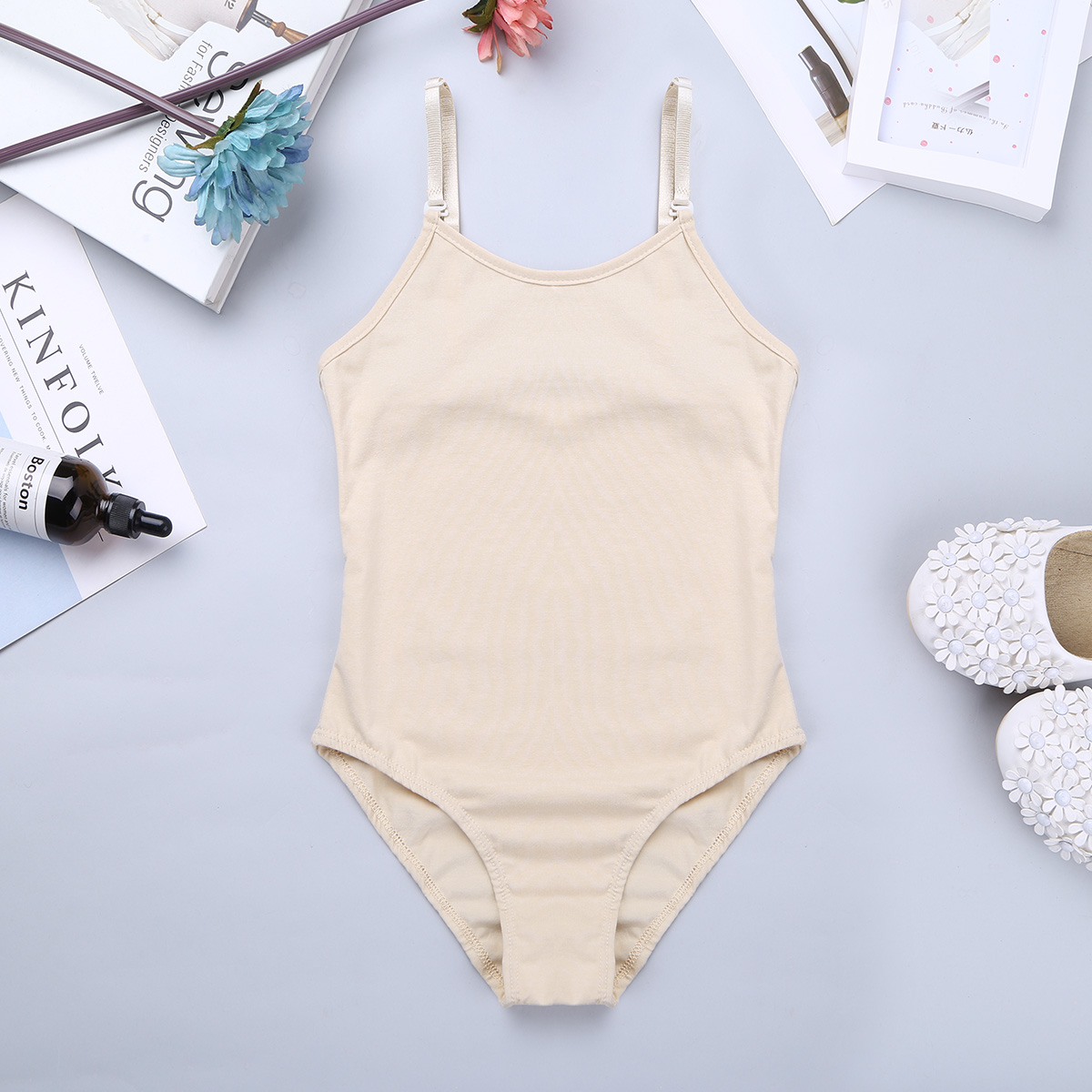 Ladies Nude, Tan or Black Camisole Brief Bodysuit Geneva CAL143 | Stretch Elastic Cotton Nude Camisole Bodysuit with Adjustable Clear Shoulder Straps for All Dance Styles | Dance Underwear | Nude Underwear Bodysuit