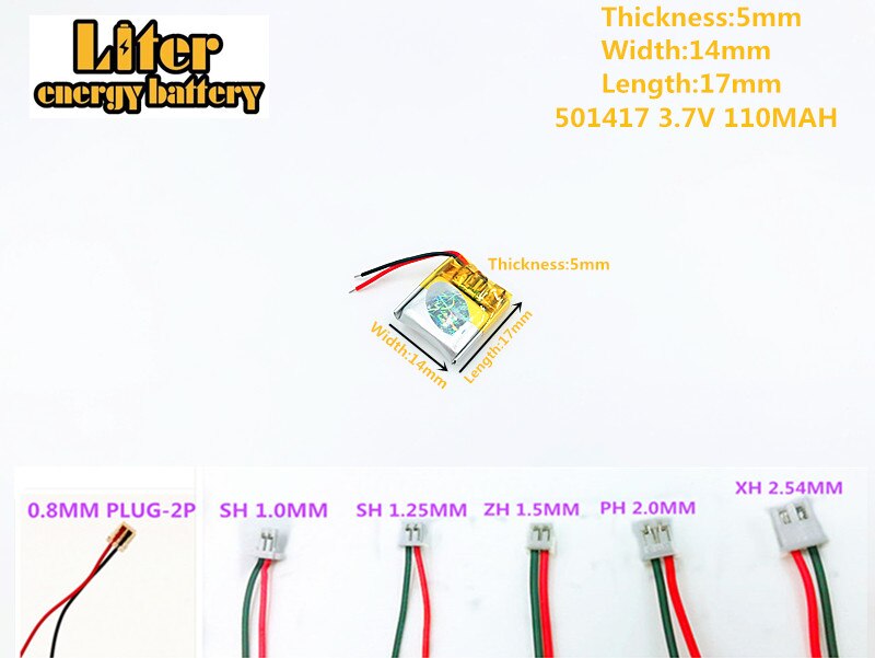 3.7 V, 110 mAH, 501417 PLUG polymère lithium ion/Li-ion batterie pour GPS, mp3, mp4, mp5, dvd, bluetooth, modèle jouet mobile bluetooth