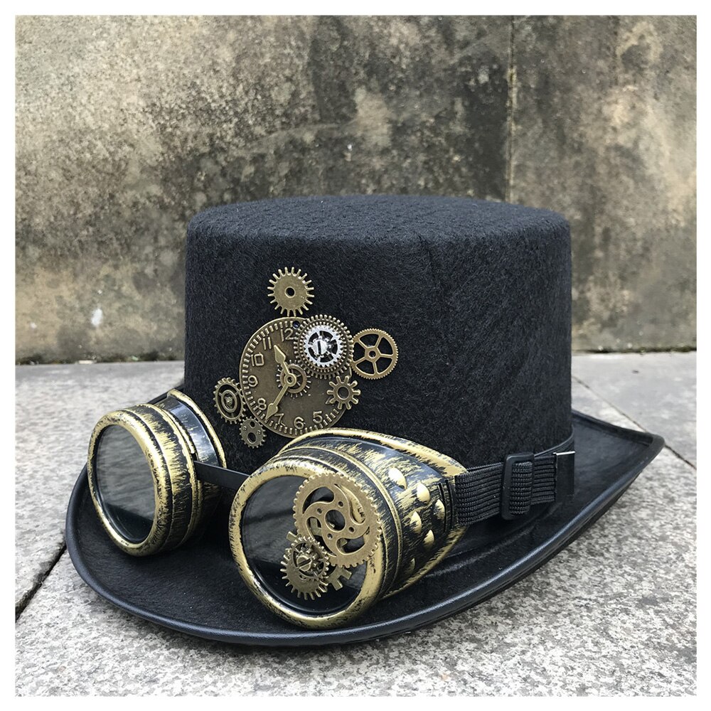 Mænd kvinder håndlavet steampunk top hat med gear briller scene magisk hat fest hat størrelse 57cm steampunk hat: Default Title