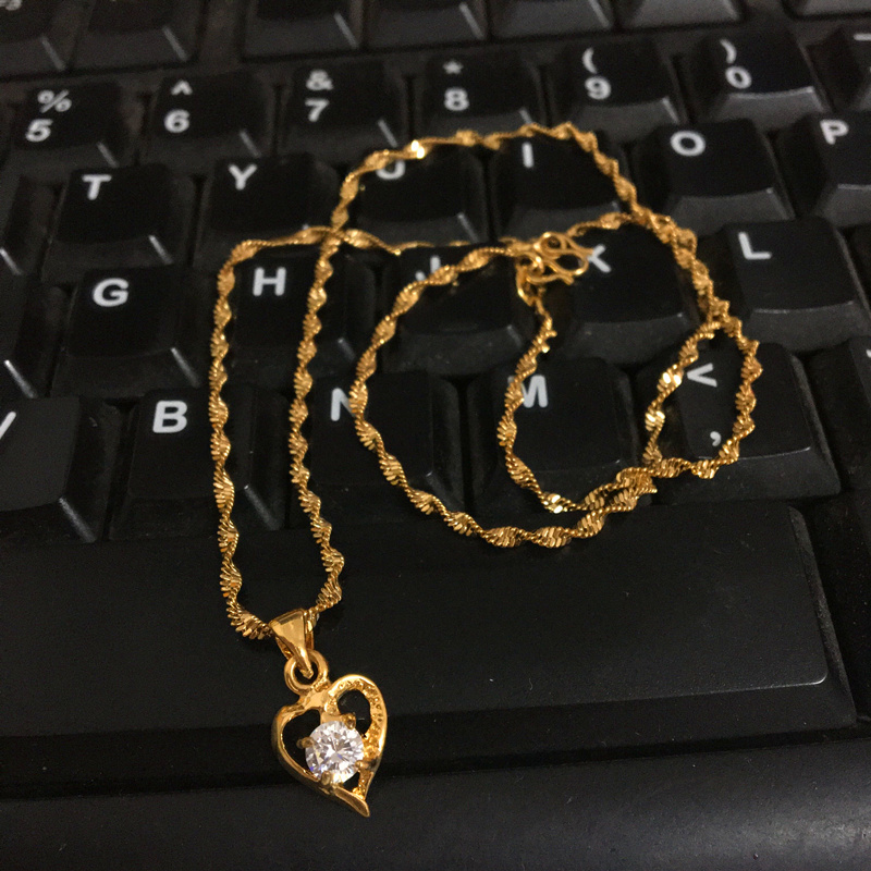 Echte 24k gouden ketting zirkoon hart hanger waterrimpel ketting galvaniseren gouden sieraden huwelijksgeschenken voor vrouwen