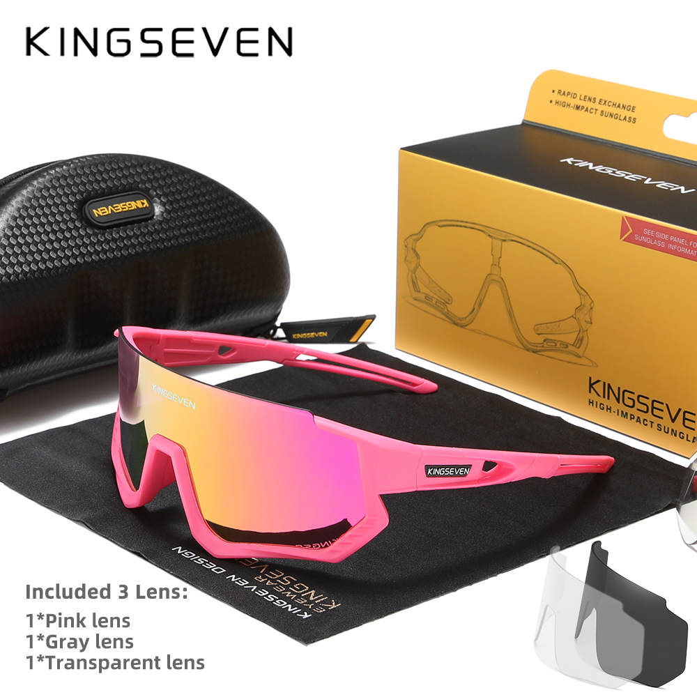 Kingseven cykelsolglasögon polariserade glasögon  uv400 solglasögon för körning och fiske för män och kvinnor, mtb, racercykelglasögon 3 linser