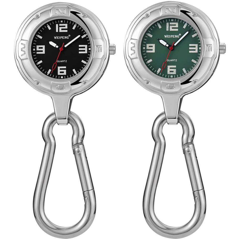 Haak clip zilveren quartz zakhorloge lichtgevende wijzers karabijnhaak voor klimmers gemakkelijk mee te nemen gladde ronde wijzerplaat outdoor horloge