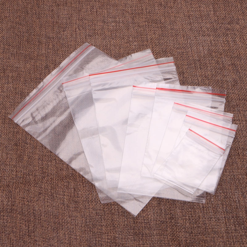 100 stk klar plast gjenlukkbar cellofan liten posere pakking oppbevaring forseglingsposer smykker glidelås glidelås polyposer 8 størrelser -f1fb