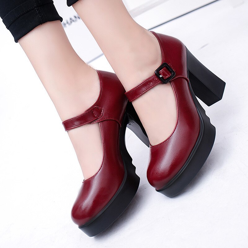 Women's shoes work shoes, thick-heeled platform high-heeled shoes shallow mouth polyurethane single shoes 9CM