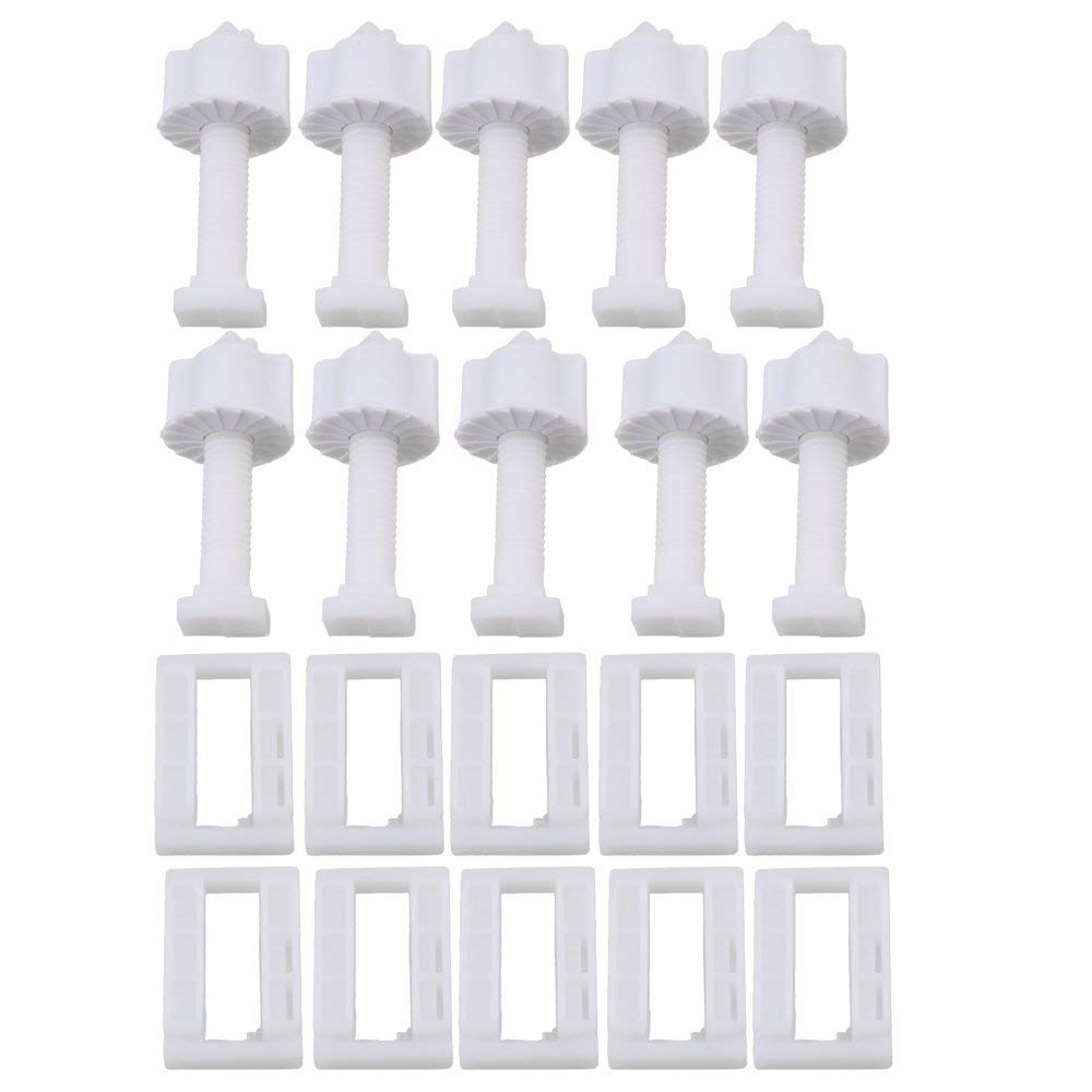 10PCS White Plastic Rectangular Toilet Seat Covers Hinges Blind Holes Nuts Screws