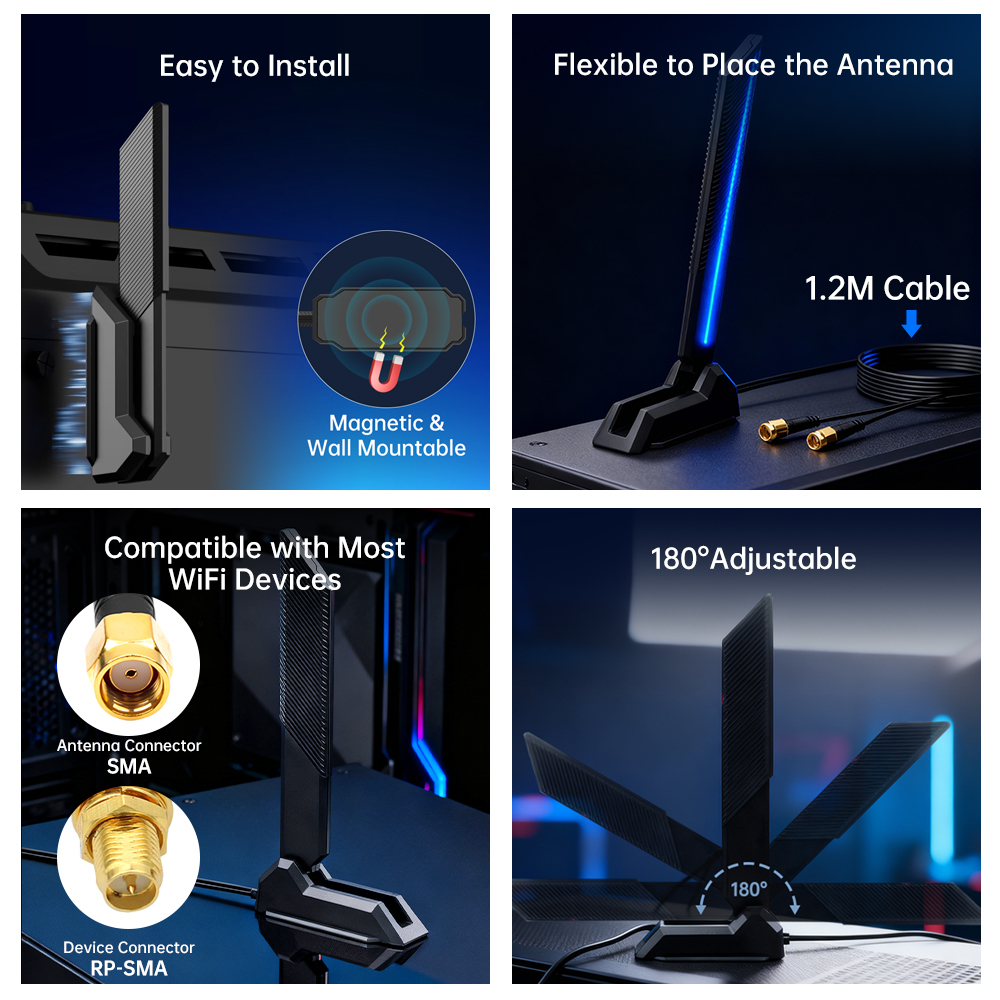 Antenna wifi esterna wifi 6e 2.4g/5g/6g ricevitore di segnale magnetico regolabile 12 dbi ad alto guadagno