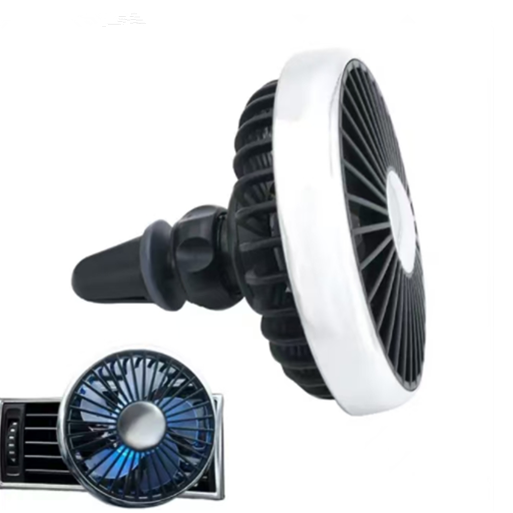 Mini ventilador de coche, ventilador de refrigeración para coche, clip de ventilación de aire USB para coche, ventilador pequeño con iluminación ambiental, ventilador potente eléctrico ajustable de 3 velocidades: Negro
