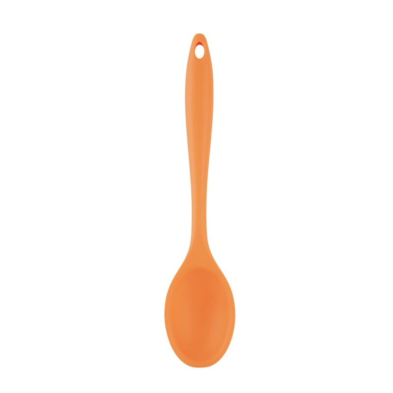 3 farve madkvalitet silikone langhåndteret suppe ske ensfarvet børneske køkken silikone ske bestik tilbehør: Orange