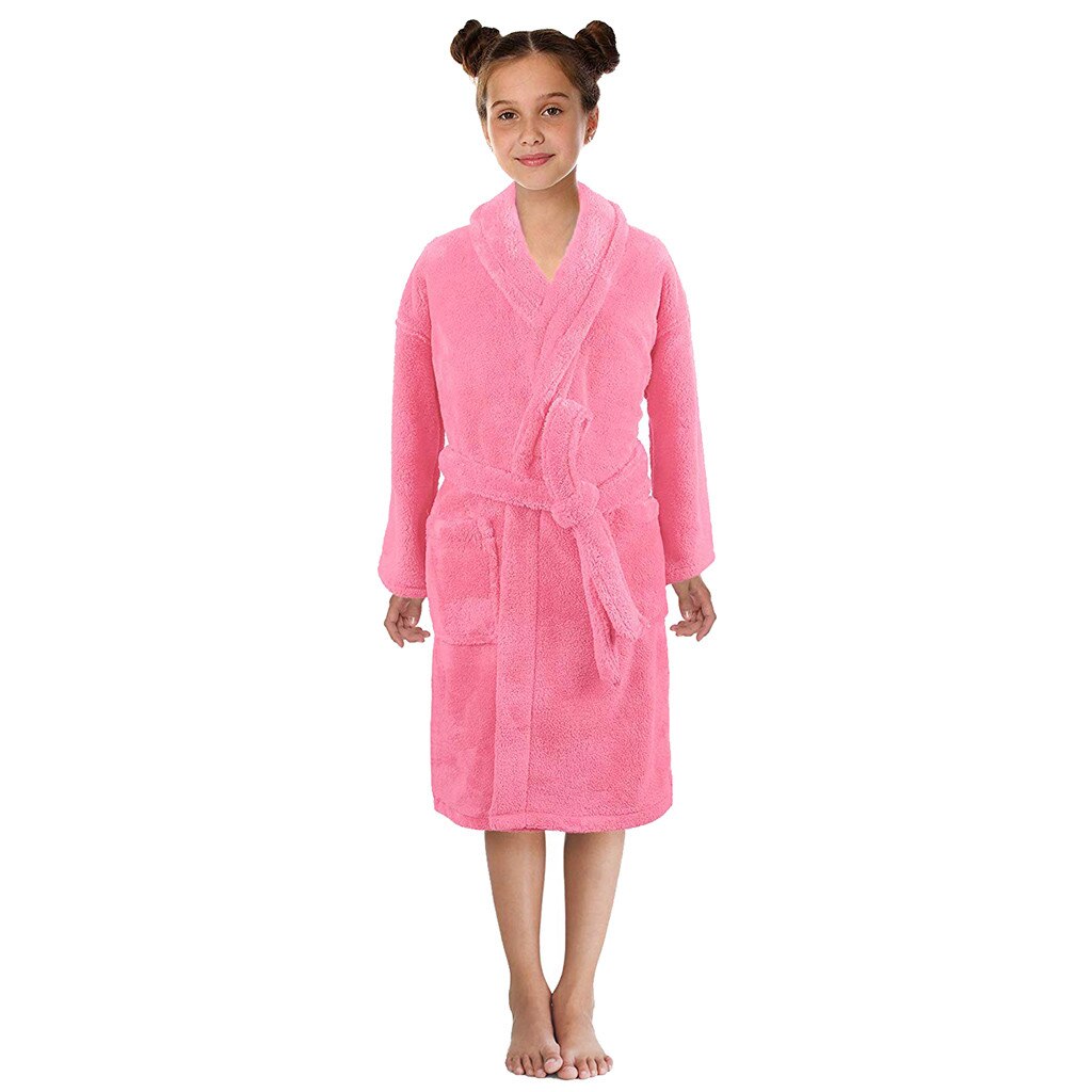 Albornoz de franela Lisa para niños y niñas pequeños, ropa de dormir con bata de noche, de manga, para el hogar y la sala de estar