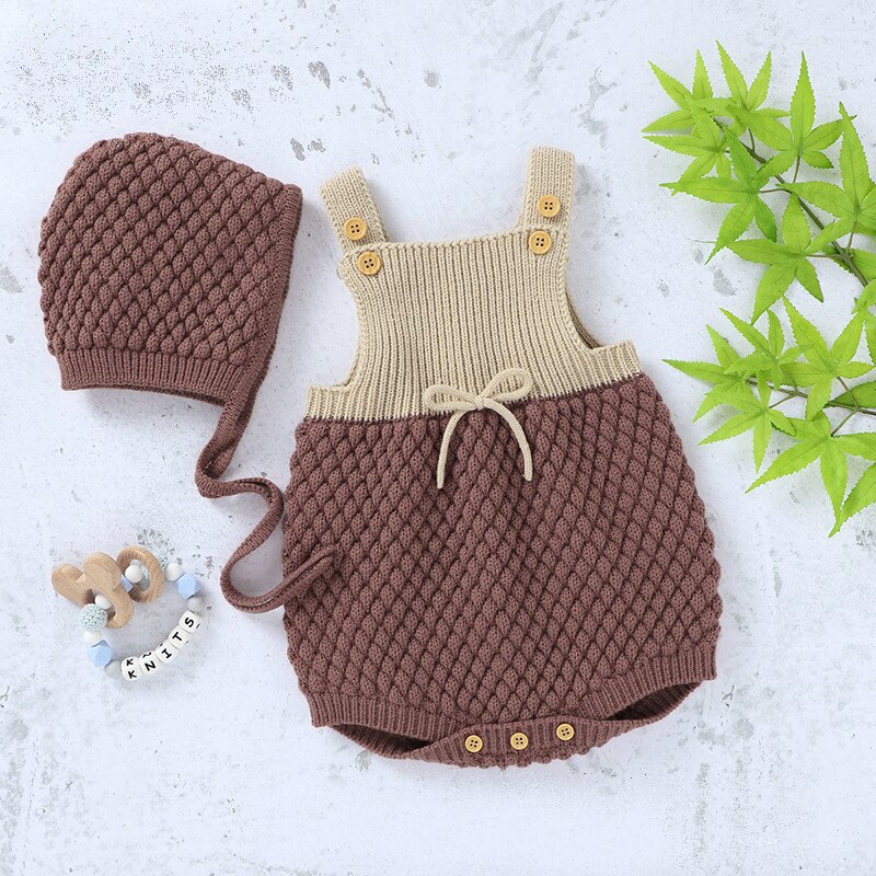 Milancel baby bodysuit gebreide baby meisjeskleding effen peuter jongens eendelig: Bruin / 6m